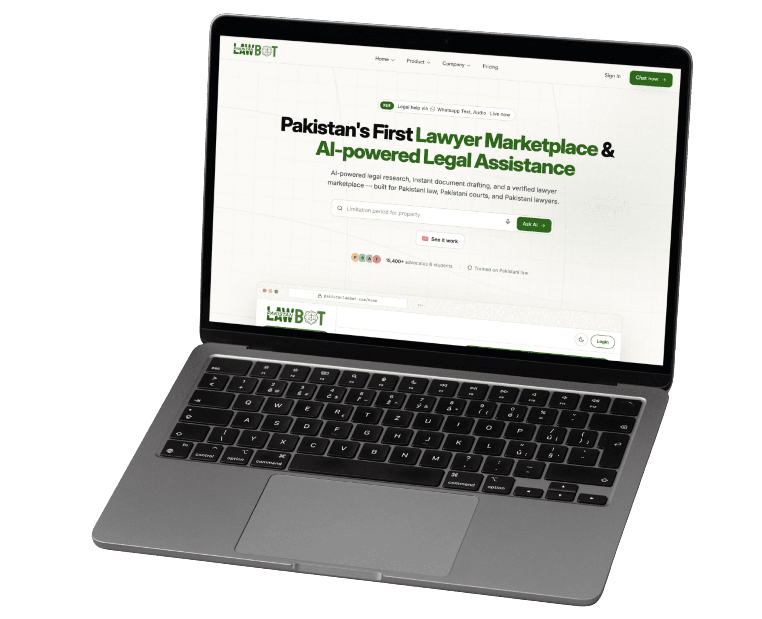 Pakistan Law Bot landing page